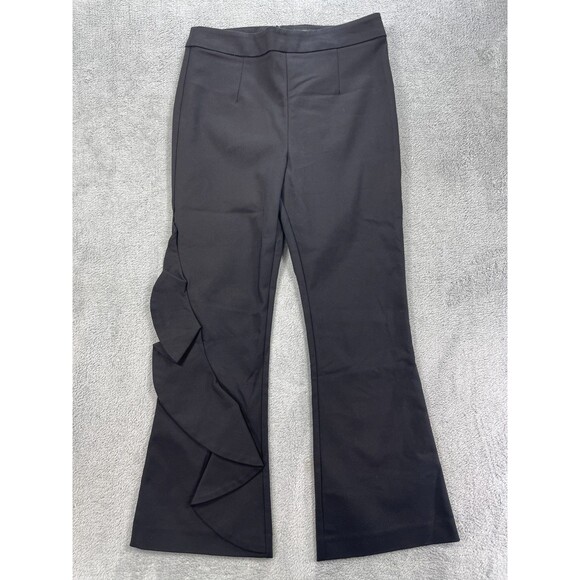 C/MEO Collective Flared Pants Womens Medium Black Cotton Ruffle Trim Cropped - Picture 1 of 16